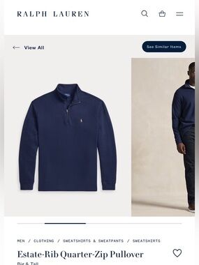 Polo by Ralph Lauren Estate-Rib Quarter-Zip Pullover - Navy SZ L